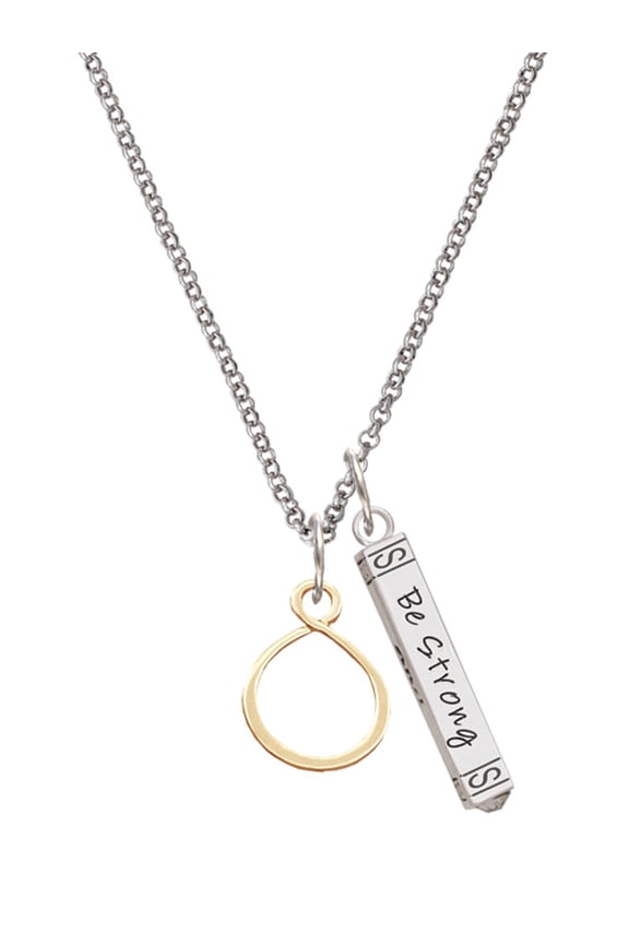 Goldtone Infinity Loop Silvertone Be Strong and Courageous Bar Charm Necklace, 23"