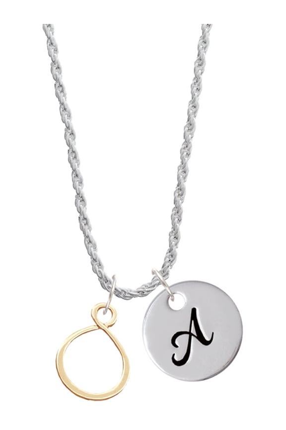 Goldtone Infinity Loop Silvertone Script Initial Disc - A - Charm Necklace, 20"+3"