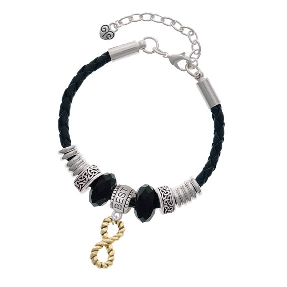 Delight Jewelry Goldtone Infinity Rope Best Friend Celtic Knot Leather Bead Bracelet, 7"+2" Extender