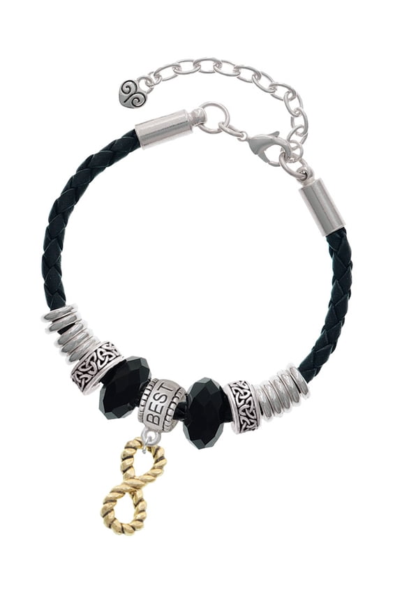 Goldtone Infinity Rope Best Friend Celtic Knot Leather Bead Bracelet, 7"+2" Extender