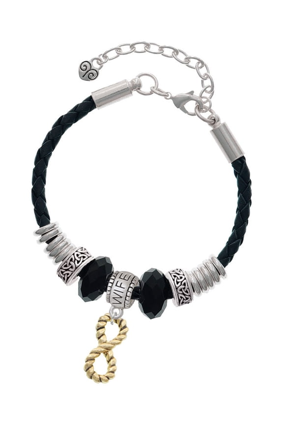 Goldtone Infinity Rope Wife Celtic Knot Leather Bead Bracelet, 7"+2" Extender