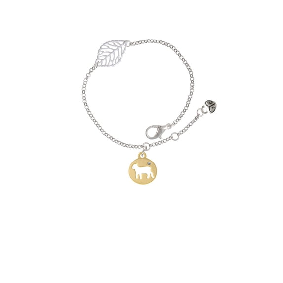 Delight Jewelry Goldtone Lamb Silhouette - Silvertone Leaf Delicate Bracelet, 6.25+1.75"