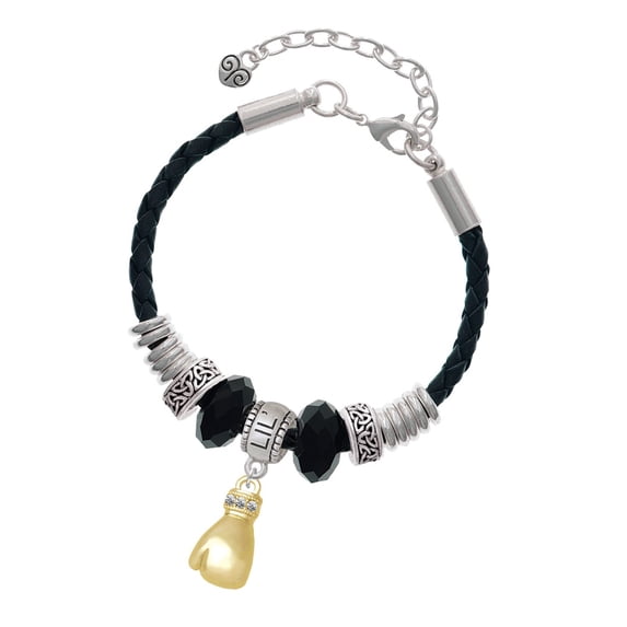 Delight Jewelry Goldtone Large Boxing Glove Big Sister Celtic Knot Leather Bead Bracelet, 7"+2" Extender