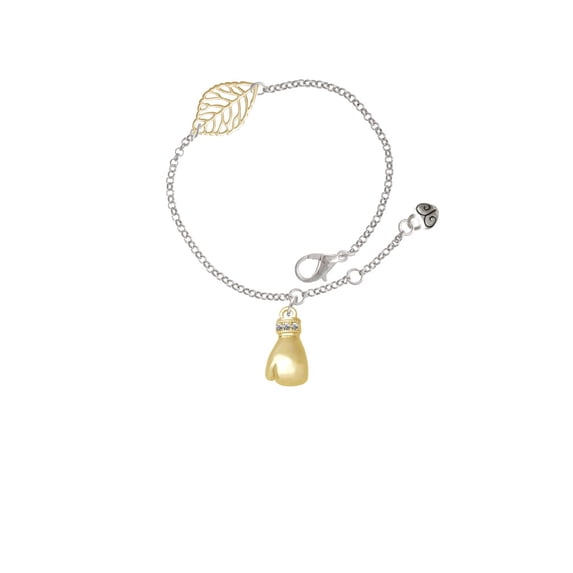 Delight Jewelry Goldtone Large Boxing Glove - Goldtone Leaf Delicate Bracelet, 6.25+1.75"