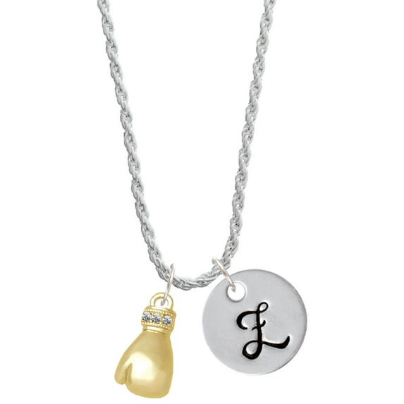 Delight Jewelry Goldtone Large Boxing Glove Silvertone Script Initial Disc - Z - Charm Necklace, 20"+3"
