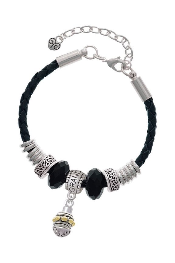 Goldtone Large Bullets on Silvertone Spinner Granddaughter Celtic Knot Leather Bead Bracelet, 7"+2" Extender