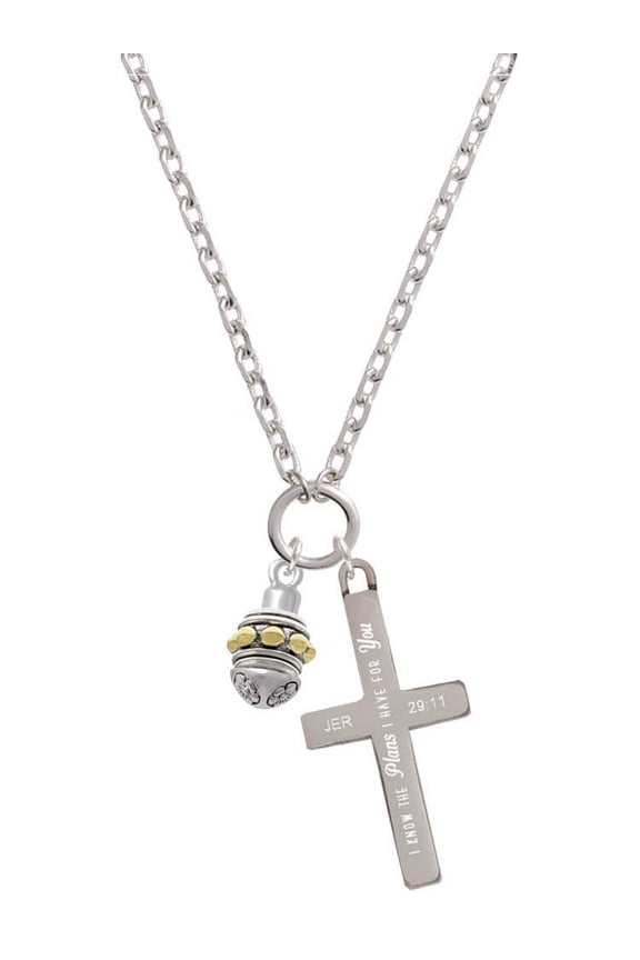 Goldtone Large Bullets on Silvertone Spinner I Have Plans for You Engraved Cross Zoey Necklace, 28"