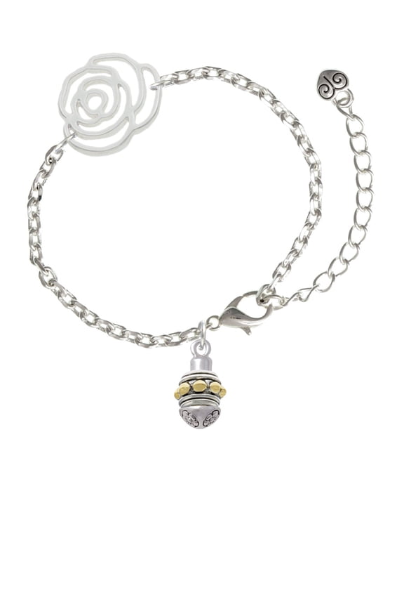 Goldtone Large Bullets on Silvertone Spinner Silver-tone Flower Link Chain Bracelet, 6.75"+2" Extender