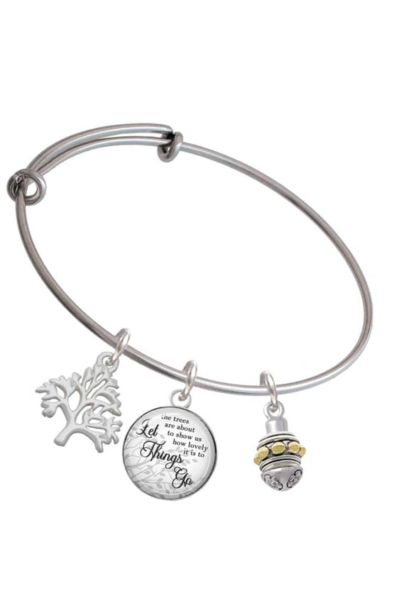 Goldtone Large Bullets on Silvertone Spinner Silvertone Let Things Go Tree Charm Bangle Bracelet