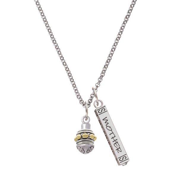 Delight Jewelry Goldtone Large Bullets on Silvertone Spinner Silvertone Mother Daughter Bar Charm Necklace, 23"