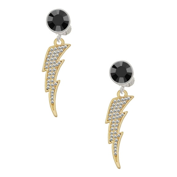 Delight Jewelry Goldtone Large Clear Crystal Lightning Bolt Black Crystal Clip on Earrings