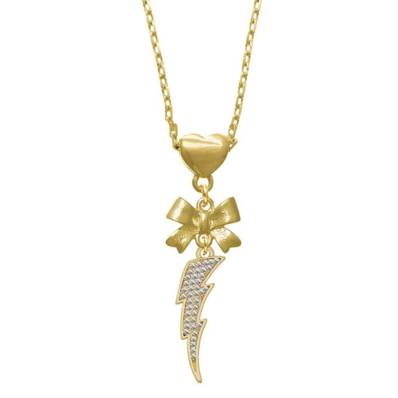 Delight Jewelry Goldtone Large Clear Crystal Lightning Bolt Gold tone Heart Necklace