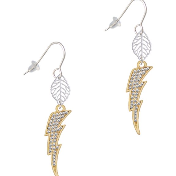 Delight Jewelry Goldtone Large Clear Crystal Lightning Bolt Silvertone Leaf French Earrings