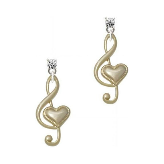 Delight Jewelry Goldtone Large Clef with Heart Clear Crystal Post Earrings