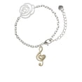 thumbnail image 1 of Delight Jewelry Goldtone Large Clef with Heart Silver-tone Flower Link Chain Bracelet, 6.75"+2" Extender, 1 of 4