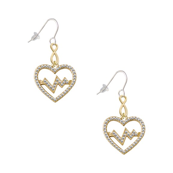 Delight Jewelry Goldtone Large Crystal Heart - Heartbeat Gold Tone Infinity French Earrings
