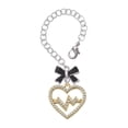 thumbnail image 1 of Delight Jewelry Goldtone Large Crystal Heart - Heartbeat - Silvertone Black Bow Charm Accessory for Tumblers and Thermal Cups, 1 of 4