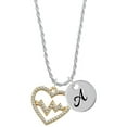 thumbnail image 1 of Delight Jewelry Goldtone Large Crystal Heart - Heartbeat Silvertone Script Initial Disc - A - Charm Necklace, 20"+3", 1 of 3