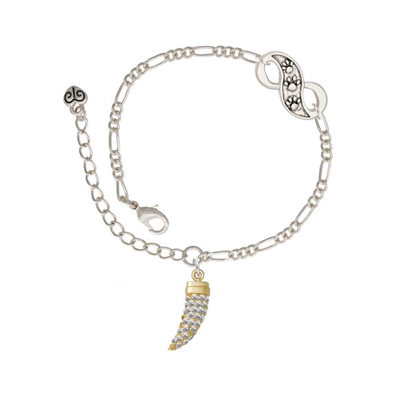 Delight Jewelry Goldtone Large Crystal Sabre Tooth Silver-tone Paw Infinity Link Chain Bracelet, 6"+2" Extender