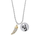 thumbnail image 1 of Delight Jewelry Goldtone Large Crystal Sabre Tooth Silvertone Script Initial Disc - Y - Charm Necklace, 20"+3", 1 of 4