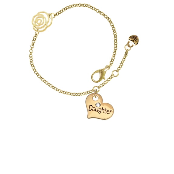 Delight Jewelry Goldtone Large Daughter Heart with Crystal - Gold-tone Rose Link Chain Bracelet, 6.25"+1.75" Extender