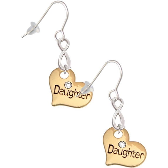 Delight Jewelry Goldtone Large Daughter Heart with Crystal - Silver tone Infinity French Earrings