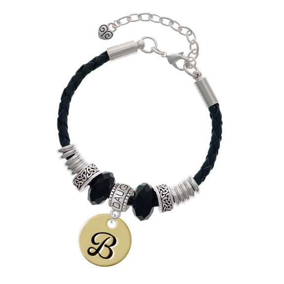 Delight Jewelry Goldtone Large Disc Letter - B - 3/4'' Daughter Celtic Knot Leather Bead Bracelet, 7"+2" Extender