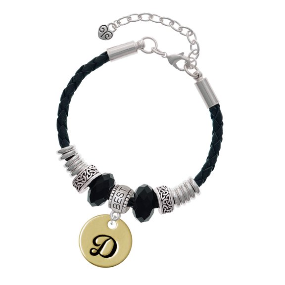 Delight Jewelry Goldtone Large Disc Letter - D - 3/4'' Best Friend Celtic Knot Leather Bead Bracelet, 7"+2" Extender