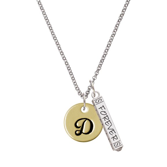 Delight Jewelry Goldtone Large Disc Letter - D - 3/4'' Silvertone Forever Bar Charm Necklace, 23"