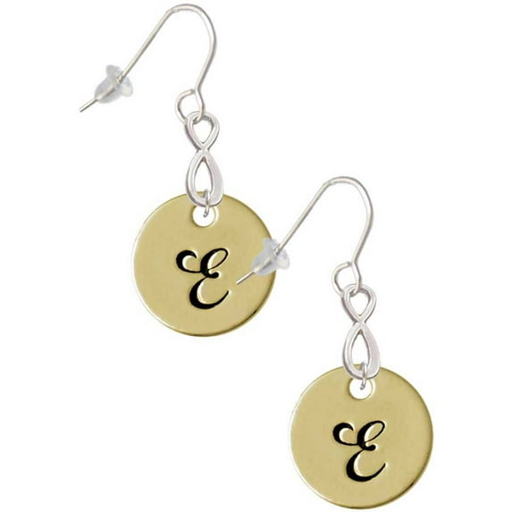 Delight Jewelry Goldtone Large Disc Letter - E - 3/4'' Silver tone Infinity French Earrings