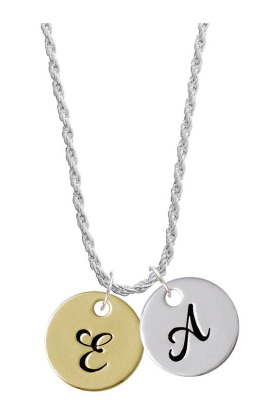 Goldtone Large Disc Letter - E - 3/4'' Silvertone Script Initial Disc - A - Charm Necklace, 20"+3"