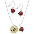 thumbnail image 1 of Delight Jewelry Goldtone Large Disc Letter - M - 3/4'' Red Lucky Ladybug Necklace and Dangle Earrings Set, 1 of 6