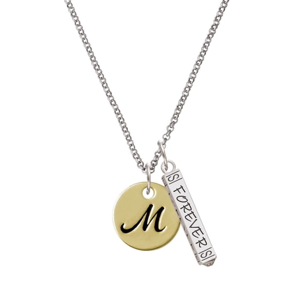 Delight Jewelry Goldtone Large Disc Letter - M - 3/4'' Silvertone Forever Bar Charm Necklace, 23"