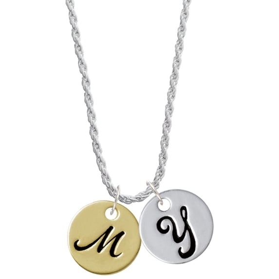 Delight Jewelry Goldtone Large Disc Letter - M - 3/4'' Silvertone Script Initial Disc - Y - Charm Necklace, 20"+3"