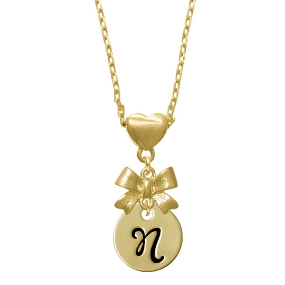 Delight Jewelry Goldtone Large Disc Letter - N - 3/4'' Gold tone Heart Necklace
