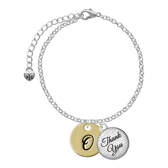 Delight Jewelry Goldtone Large Disc Letter - O - 3/4'' - Domed Thank You Charm Bracelet, 6"+2"