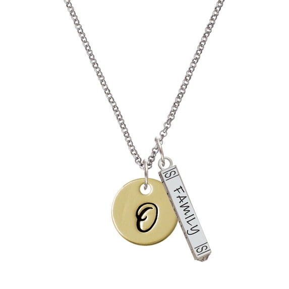 Delight Jewelry Goldtone Large Disc Letter - O - 3/4'' Silvertone Family Bar Charm Necklace, 23"