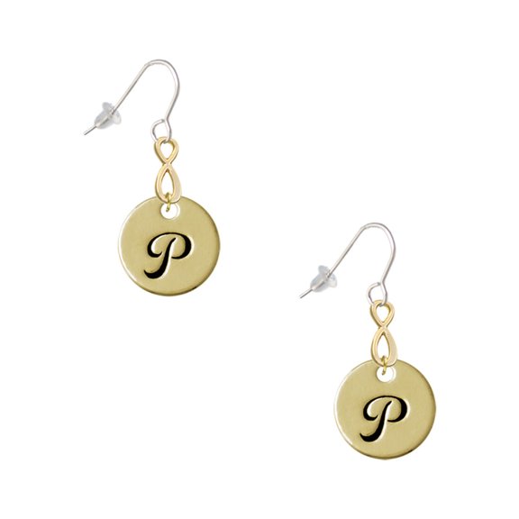 Delight Jewelry Goldtone Large Disc Letter - P - 3/4'' Gold Tone Infinity French Earrings