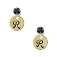 thumbnail image 1 of Delight Jewelry Goldtone Large Disc Letter - R - 3/4'' Black Crystal Clip on Earrings, 1 of 5