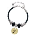 thumbnail image 1 of Delight Jewelry Goldtone Large Disc Letter - T - 3/4'' Mother Celtic Knot Leather Bead Bracelet, 7"+2" Extender, 1 of 1