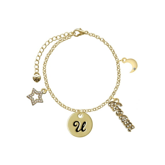 Delight Jewelry Goldtone Large Disc Letter - U - 3/4'' Goldtone Dream Big Charm Bracelet, 7.5+2" Extender