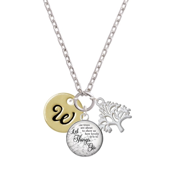 Delight Jewelry Goldtone Large Disc Letter - W - 3/4'' Let Things Go Fall Zoey Charm Necklace, 28"