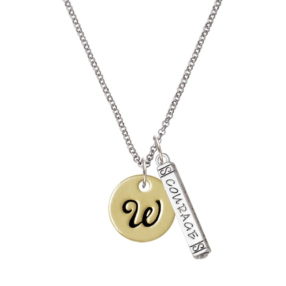 Delight Jewelry Goldtone Large Disc Letter - W - 3/4'' Silvertone Courage Strength Wisdom Honesty Bar Charm Necklace, 23"