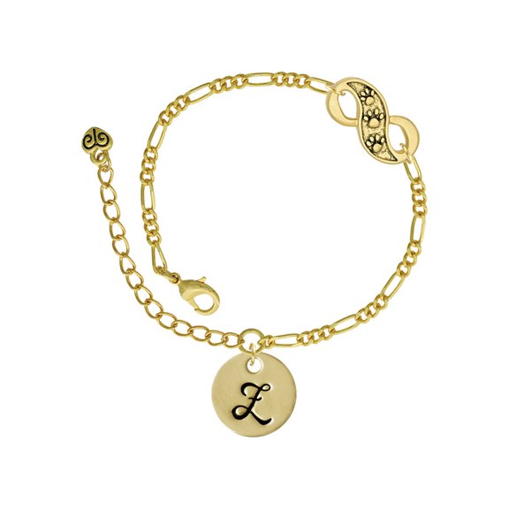 Delight Jewelry Goldtone Large Disc Letter - Z - 3/4'' Gold-tone Paw Infinity Link Chain Bracelet, 6"+2" Extender
