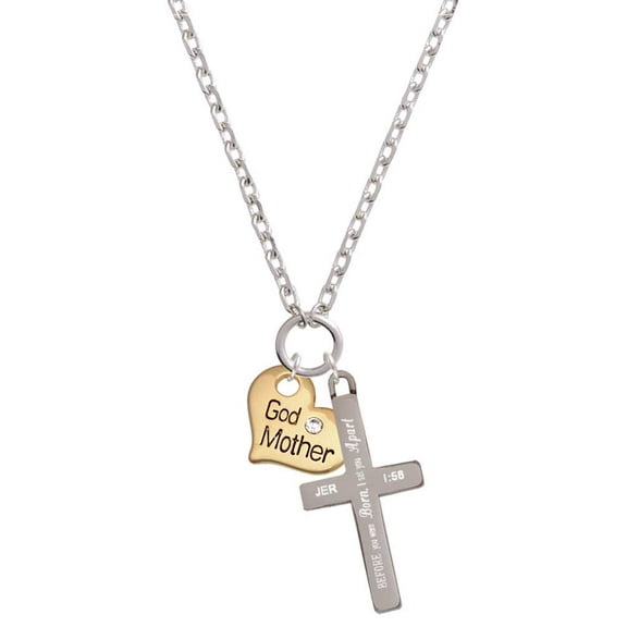 Delight Jewelry Goldtone Large Godmother Heart with Crystal - I Set You Apart Engraved Cross Zoey Necklace, 28"