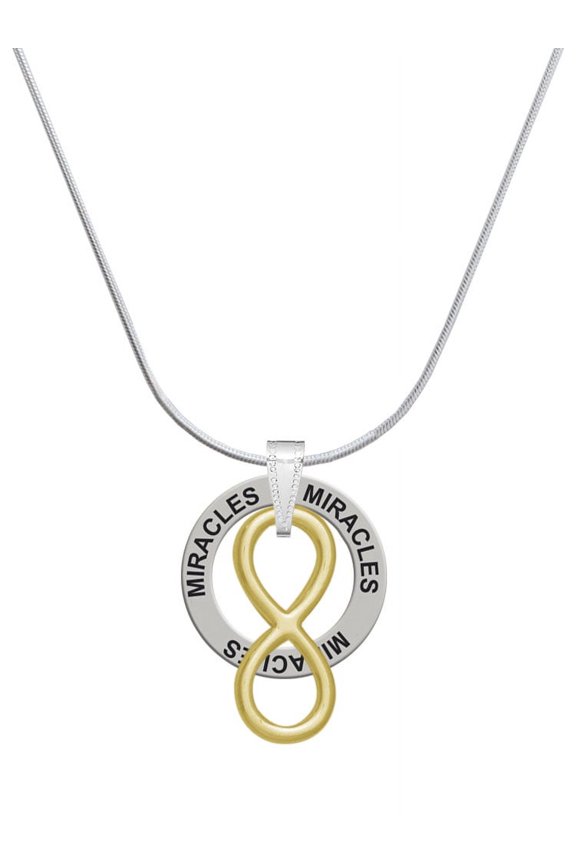 Goldtone Large Infinity Sign Miracles Ring Charm Necklace, 18"