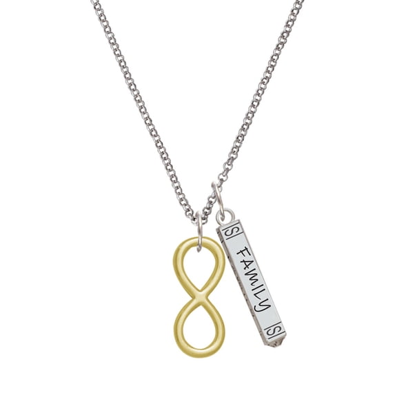 Delight Jewelry Goldtone Large Infinity Sign Silvertone Family Bar Charm Necklace, 23"