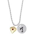 thumbnail image 1 of Delight Jewelry Goldtone Large January - Maroon Crystal Heart Silvertone Script Initial Disc - F - Charm Necklace, 20"+3", 1 of 4