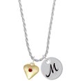 thumbnail image 1 of Delight Jewelry Goldtone Large January - Maroon Crystal Heart Silvertone Script Initial Disc - M - Charm Necklace, 20"+3", 1 of 4