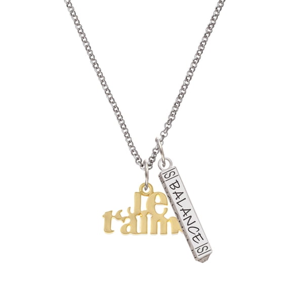 Delight Jewelry Goldtone Large Je T'aime Silvertone Balance Bar Charm Necklace, 23"